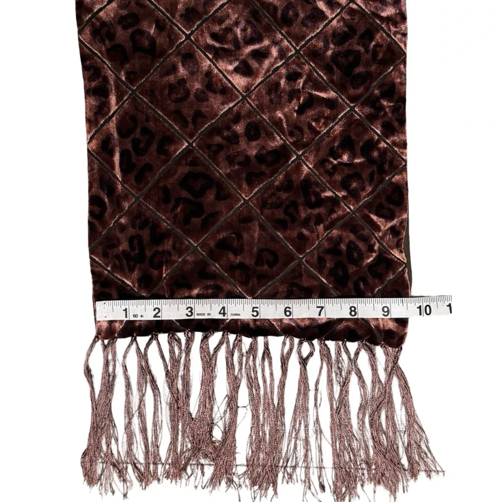 Velvet Burnout Leopard Scarf Brown Fringe Sheer‎ Overlay Wrap